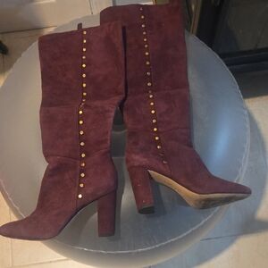 Lauren Ralph Lauren Plum Heeled Boots with Gold Studs